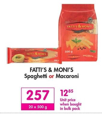 Makro Fatti's & Moni's Spaghetti or Macaroni 20 x 500g offer