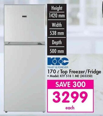 KIC - 170 L Top Freezer / Fridge