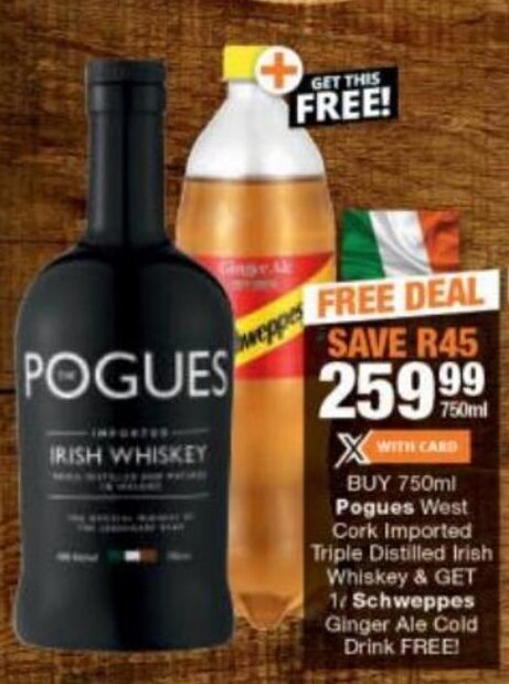Pogues West Cork Imported Triple Distilled Irish Whiskey 750 ml offer ...