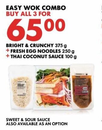 Woolworths Easy Wok Combo Bright & Crunchy 375g + Fresh Egg Noodles 250g + Thai Coconut Sauce 100g offer