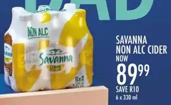 Woolworths Savanna Non Alc Cider 6 x 330ml offer