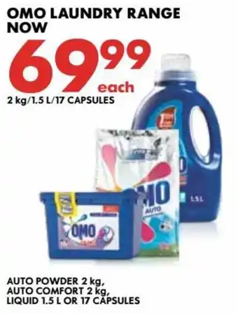 Woolworths Omo Laundry Range 2kg /1.5L /17 capsules offer