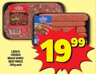Usave Liebco Frozen Braaiwors / Beef Mince 500g offer