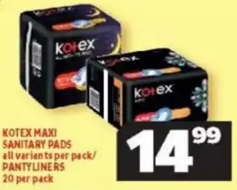 Usave Kotex Maxi Sanitary Pads/Pantyliners 20 per pack offer