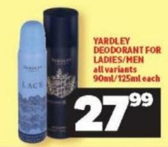 Yardley Deodorant for Ladies / Men All Variants 90ml / 125ml