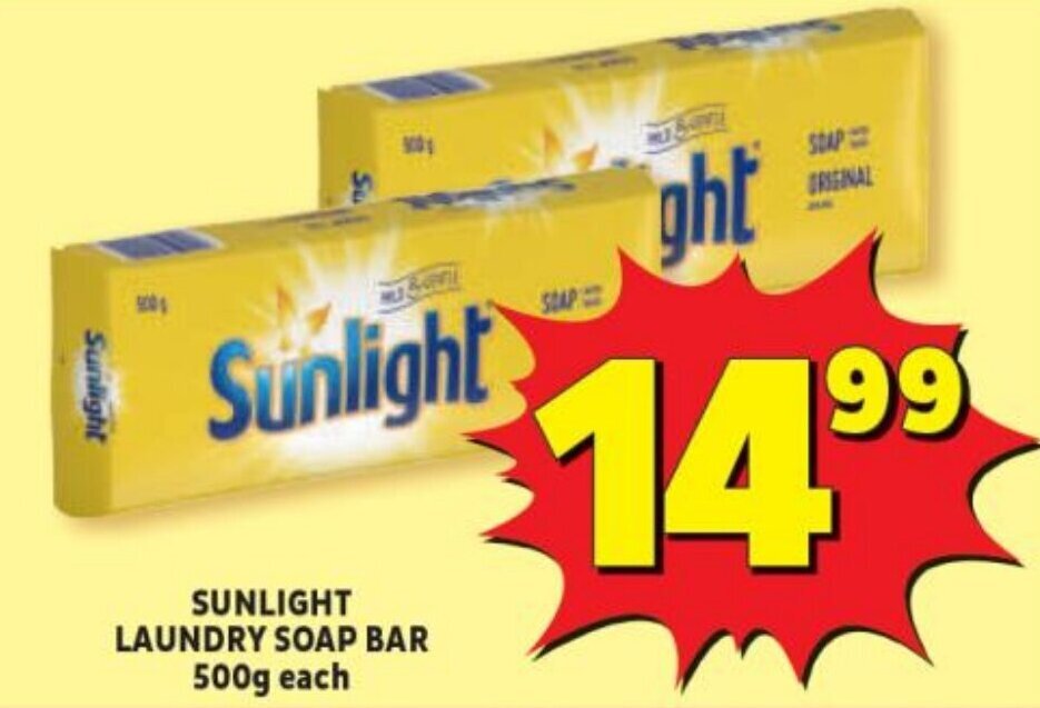 Sunlight Laundry Soap Bar 500g offer at Usave