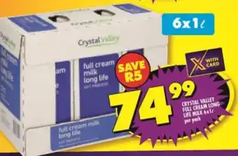 Shoprite Crystal Valley Full Cream Long Life Milk 6 x 1L offer