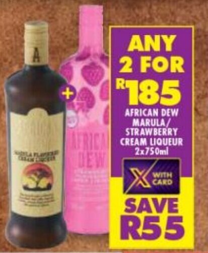 African Dew Marula/Strawberry Cream Liqueur 2 x 750ml offer at Usave