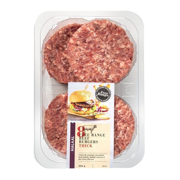 Halaal thick free range beef burgers 8 pk offer at Woolworths