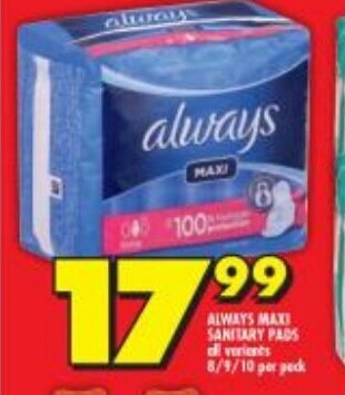 Shoprite Always Maxi Sanitary Pads all variants 8/9/10 per pack offer