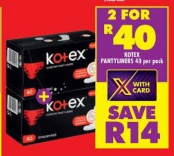 Shoprite Kotex Pantyliners 40 per pack offer