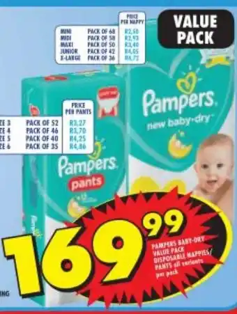 Shoprite Pampers Baby Dry Value Pack Disposable Nappies/ Pants all variants per pack offer