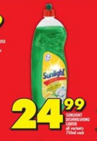Shoprite Sunlight Dishwashing Liquid 750ml offer