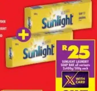 Shoprite Sunlight Laundry Soap Bar 2x400g/500g offer