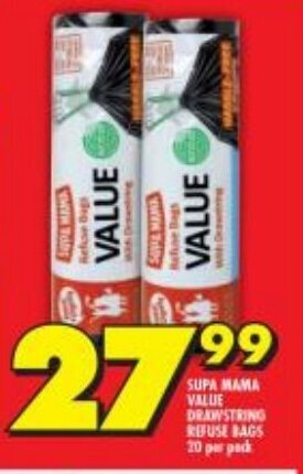 Shoprite Supa Mama Value Drawstring Refuse Bags 20 per pack offer
