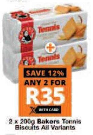 Checkers Bakers Tennis Biscuits All Variants 2 x 200g offer