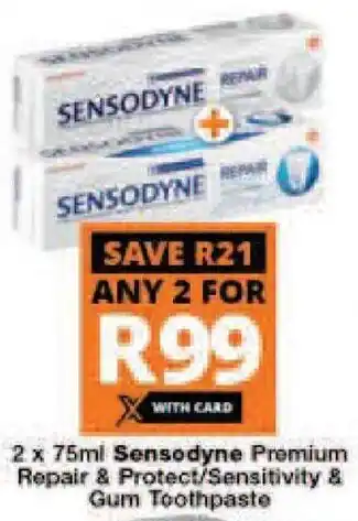 Checkers Sensodyne Premium Repair & Protect/Sensitivity & Gum Toothpaste 2 x 75ml offer