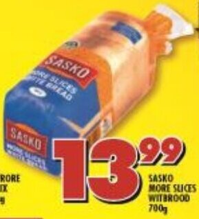 Shoprite Sasko More Slices White Bread 700g offer