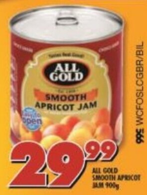 Shoprite All Gold Smooth Apricot Jam 900g offer