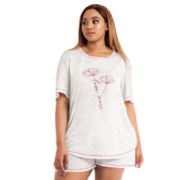 Plus size relaxed striped sleepwear tshirt grey and white offer at Donna
