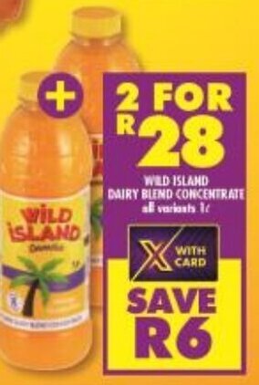 Shoprite Wild Island Dairy Blend Concentrate all variants 2 x 1L offer