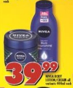 Shoprite Nivea Body Lotion/Cream all variants 400ml offer
