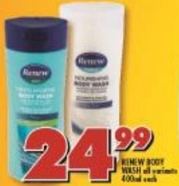Shoprite Renew Body Wash all variants 400ml offer