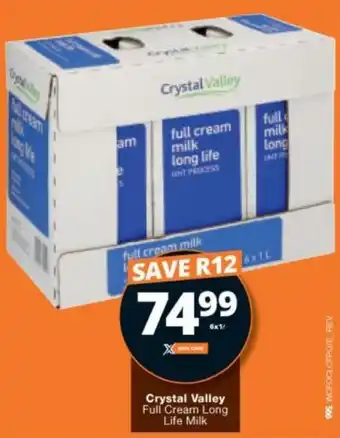 Checkers Hyper Crystal Valley Full Cream Long Life Milk 6 x 1L offer