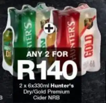 Checkers Hyper Hunter's Dry/Gold Premium Cider NRB 2 x 6 x 330ml offer