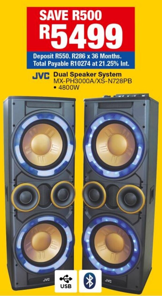 JVC Dual Speaker System offer at OK Furniture
