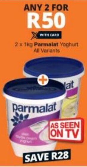 Checkers Hyper Parmalat Yoghurt 2 x 1kg offer