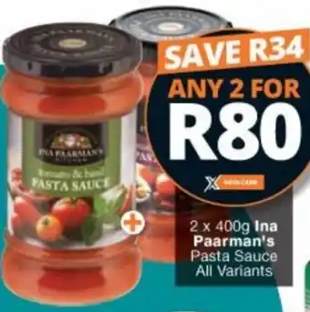 Checkers Hyper Ina Paarman's Pasta Sauce All Variants 2 x 400g offer