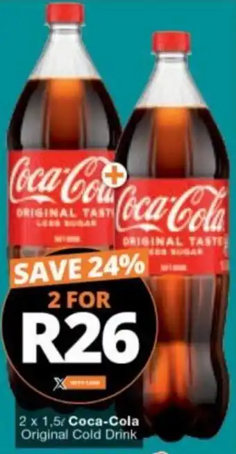 Checkers Hyper Coca-Cola Original Cold Drinks 2 x 1,5L offer