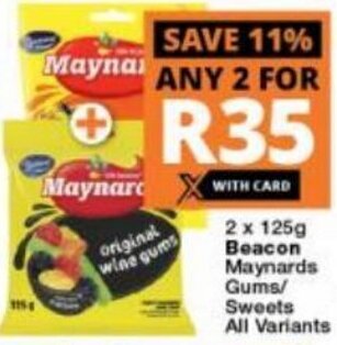 Checkers Hyper Beacon Maynards Gums/Sweets All Variants 2 x 125g offer
