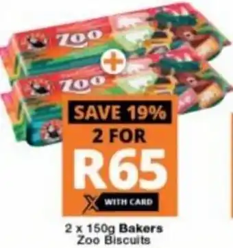 Checkers Hyper Bakers Zoo Biscuits 2 x 150g offer