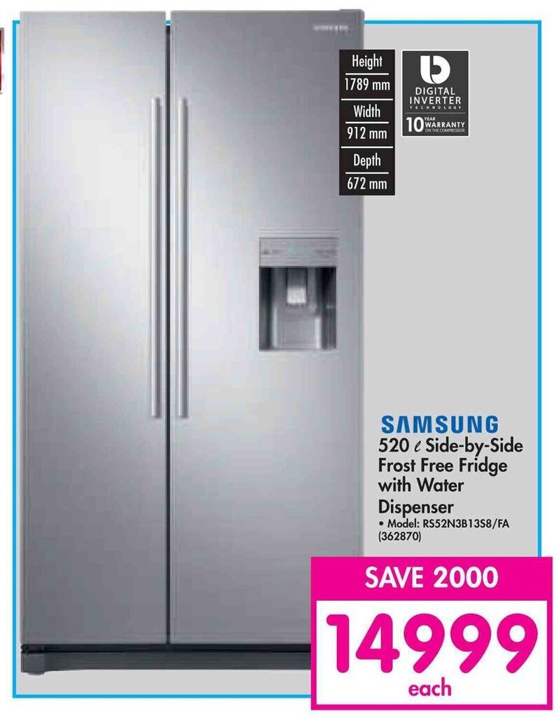 Samsung SidebySide Frost Free Fridge with Water Dispenser offer at Makro