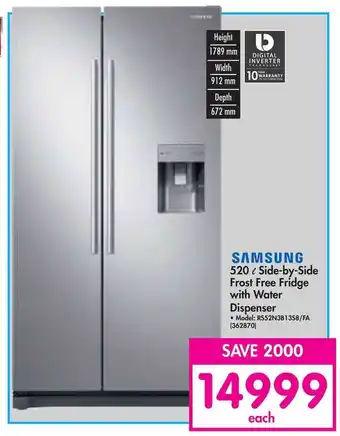 Makro Samsung Side-by-Side Frost Free Fridge with Water Dispenser offer