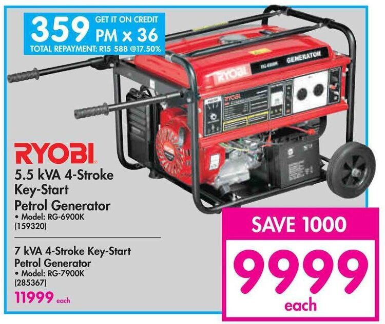 Ryobi Petrol Generator 5.5 kVA 4Stroke KeyStart offer at Makro