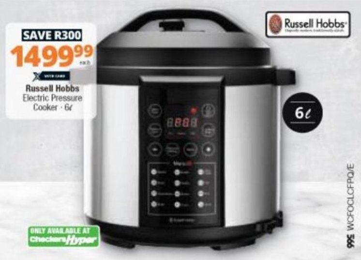Russell Hobbs Electric Pressure Cooker 6L offer at Checkers Hyper