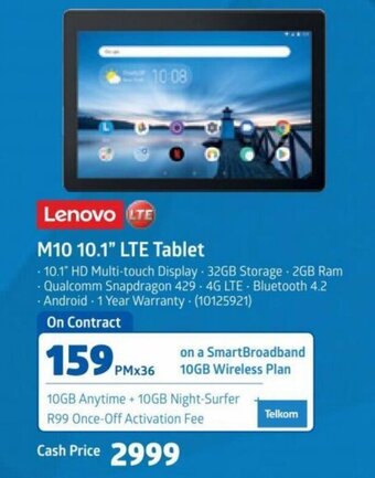 Incredible Connection Lenovo M10 LTE Tablet 10.1" offer
