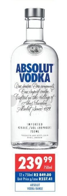 Absolut Vodka Range 750ml