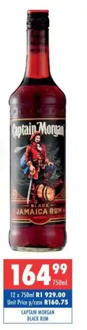 Ultra Liquors Captain Morgan Black Rum 750ml offer