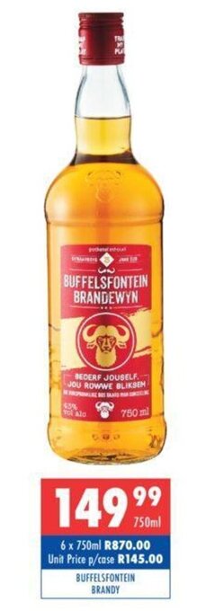 Ultra Liquors Buffelsfontein Brandy 750ml offer