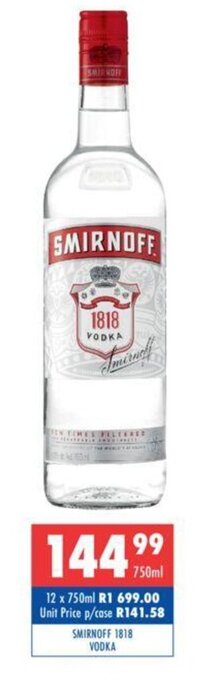 Ultra Liquors Smirnoff 1818 Vodka 750ml offer