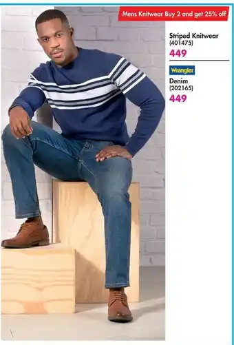 Makro Striped Knitwear or Wragler Denim offer