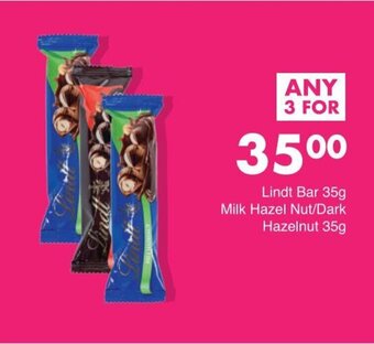 Save Lindt Bar 35g Milk Hazel Nut / Dark Hazelnut 35g offer