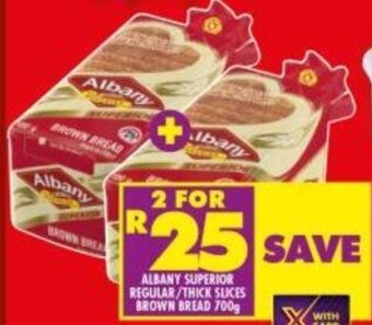 Shoprite Albany Superior Regular/Thick Suces Brown Bread 2x700g offer