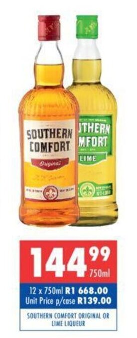 Ultra Liquors Southern Comfort Original or Lime Liqueur 750ml offer