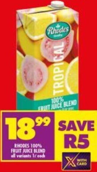 Rhodes 100% Fruit Juice Blend 1L