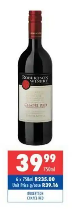 Ultra Liquors Robertson Chapel Red 750ml offer
